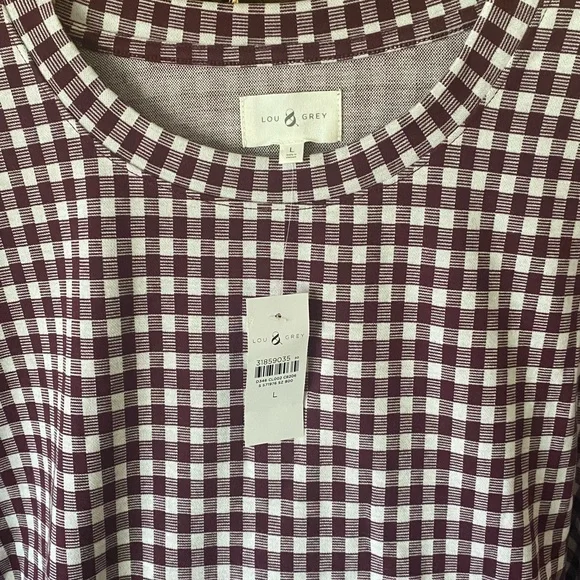 LOU AND GREY BIRDSEYE GINGHAM PONTE SWEATSHIRT IN PLUM KISS SIZE LARGE - Picture 6 of 9
